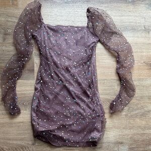 Iridescent ruched Medium double crazy dress with shirred see through sleeves